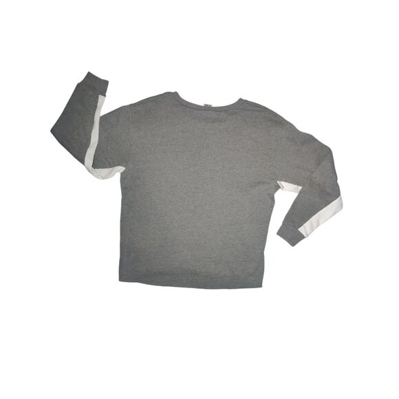 PINK Victoria's Secret Gray White Pullover Sweatshirt Raw Hem Logo M - Picture 2 of 6